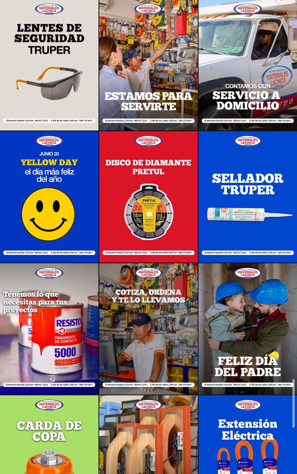 Feed de Instagram de la empresa Materiales La Chica