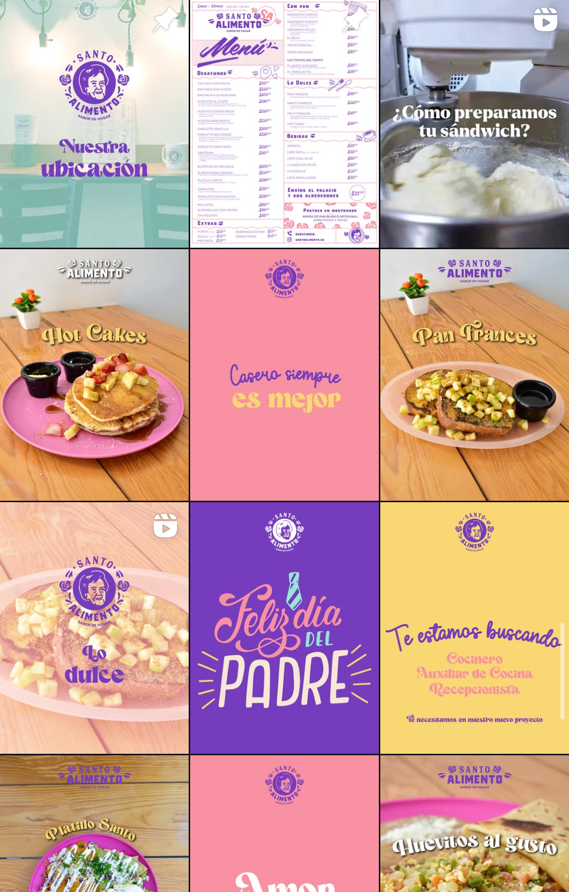 Feed de Instagram del negocio de comida Santo Alimento